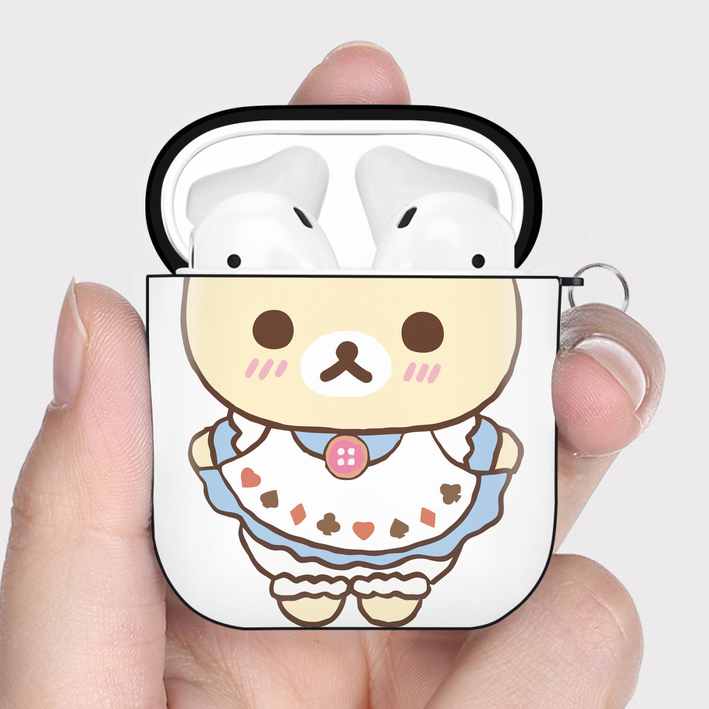 （画像用） リラックマ リラックマ キイロイトリ Rilakkuma Korilakkuma Kiiroitori AirPods 第2世代保護ケース ハードシェル ブラック 耐衝撃・防指紋・カラビナ付き
