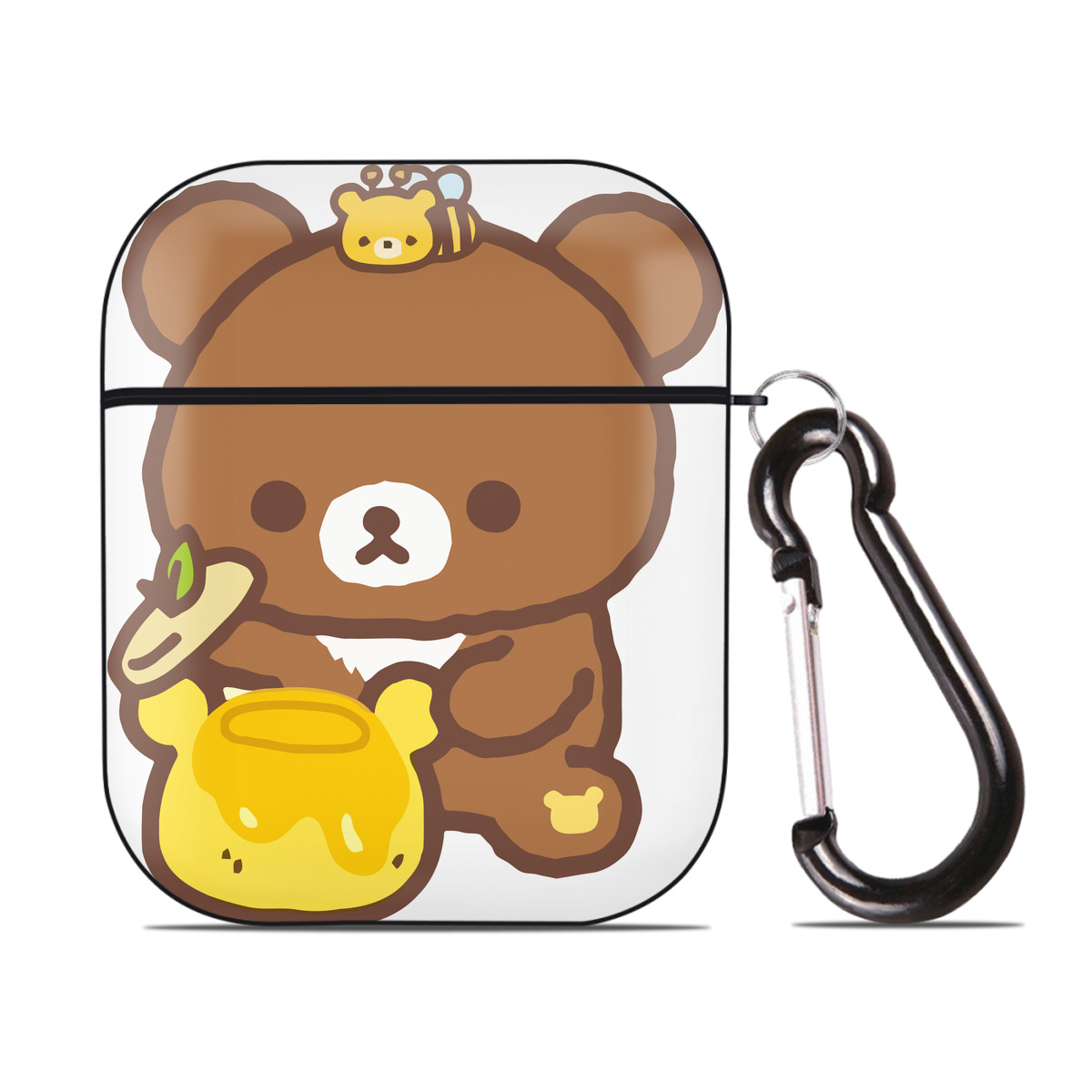 （画像用） リラックマ リラックマ キイロイトリ Rilakkuma Korilakkuma Kiiroitori AirPods 第2世代保護ケース ハードシェル ブラック 耐衝撃・防指紋・カラビナ付き