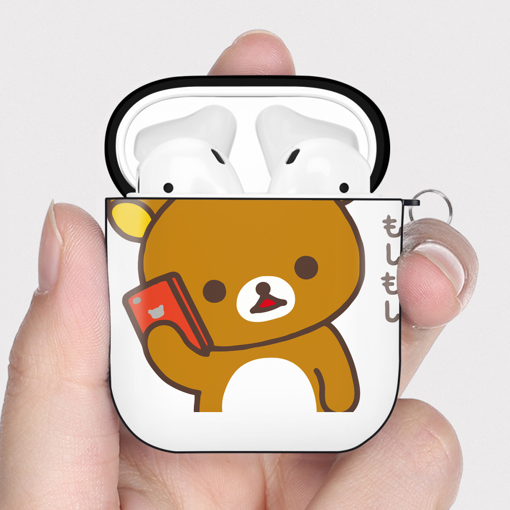 （画像用） リラックマ リラックマ キイロイトリ Rilakkuma Korilakkuma Kiiroitori AirPods 第2世代保護ケース ハードシェル ブラック 耐衝撃・防指紋・カラビナ付き
