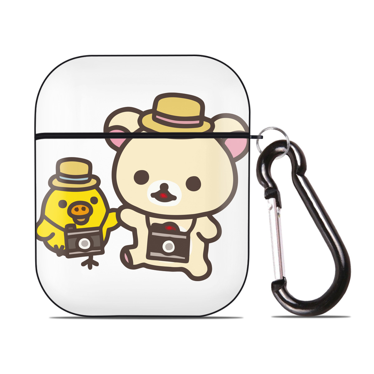 （画像用） リラックマ リラックマ キイロイトリ Rilakkuma Korilakkuma Kiiroitori AirPods 第2世代保護ケース ハードシェル ブラック 耐衝撃・防指紋・カラビナ付き