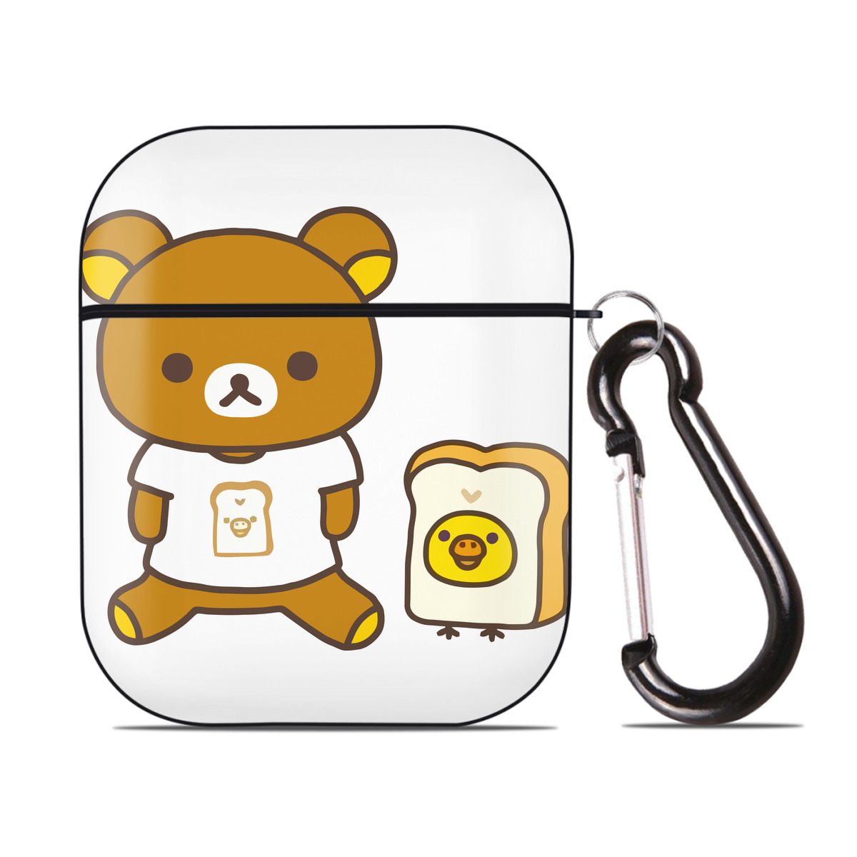 （画像用） リラックマ リラックマ キイロイトリ Rilakkuma Korilakkuma Kiiroitori AirPods 第2世代保護ケース ハードシェル ブラック 耐衝撃・防指紋・カラビナ付き