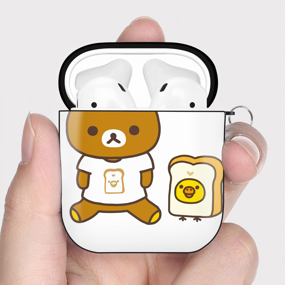 （画像用） リラックマ リラックマ キイロイトリ Rilakkuma Korilakkuma Kiiroitori AirPods 第2世代保護ケース ハードシェル ブラック 耐衝撃・防指紋・カラビナ付き