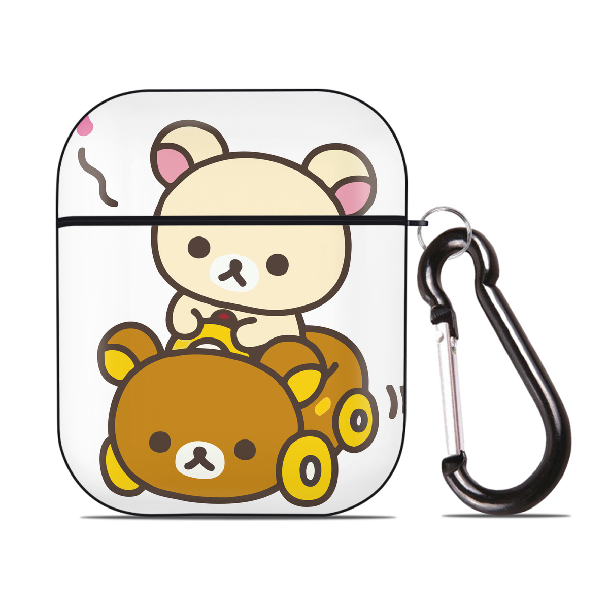 （画像用） リラックマ リラックマ キイロイトリ Rilakkuma Korilakkuma Kiiroitori AirPods 第2世代保護ケース ハードシェル ブラック 耐衝撃・防指紋・カラビナ付き