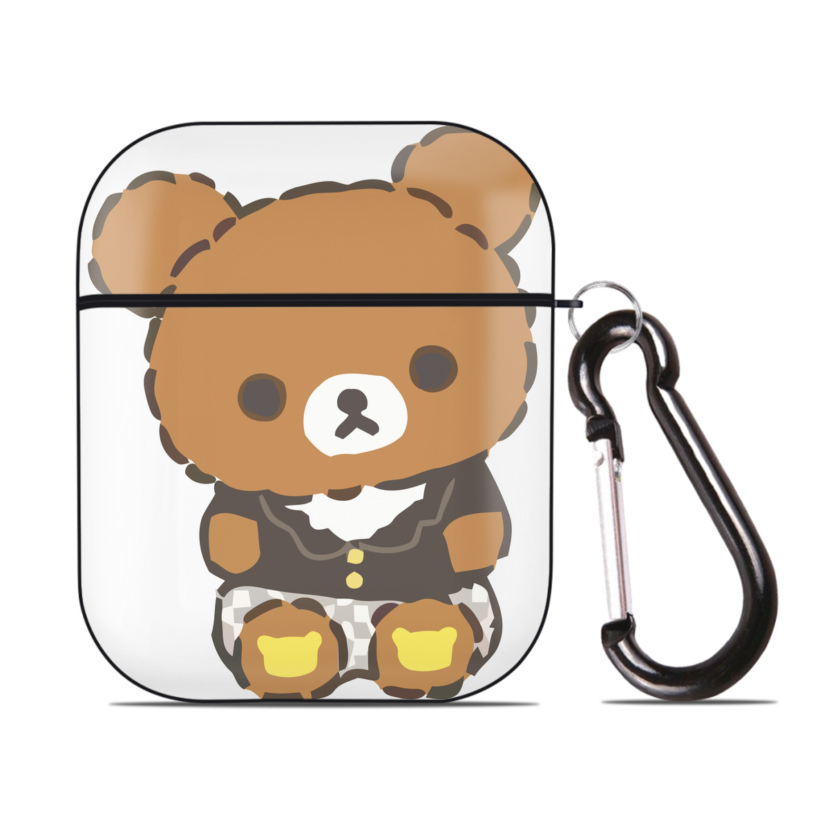 （画像用） リラックマ リラックマ キイロイトリ Rilakkuma Korilakkuma Kiiroitori AirPods 第2世代保護ケース ハードシェル ブラック 耐衝撃・防指紋・カラビナ付き