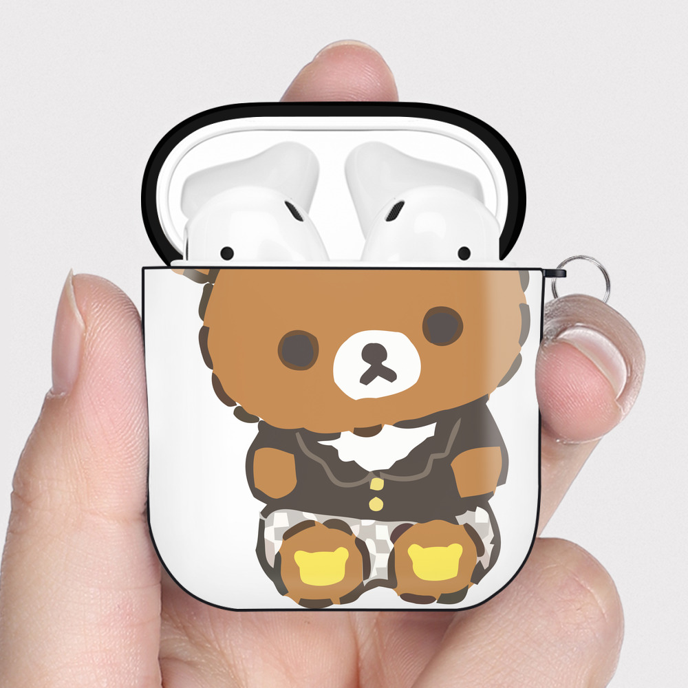 （画像用） リラックマ リラックマ キイロイトリ Rilakkuma Korilakkuma Kiiroitori AirPods 第2世代保護ケース ハードシェル ブラック 耐衝撃・防指紋・カラビナ付き