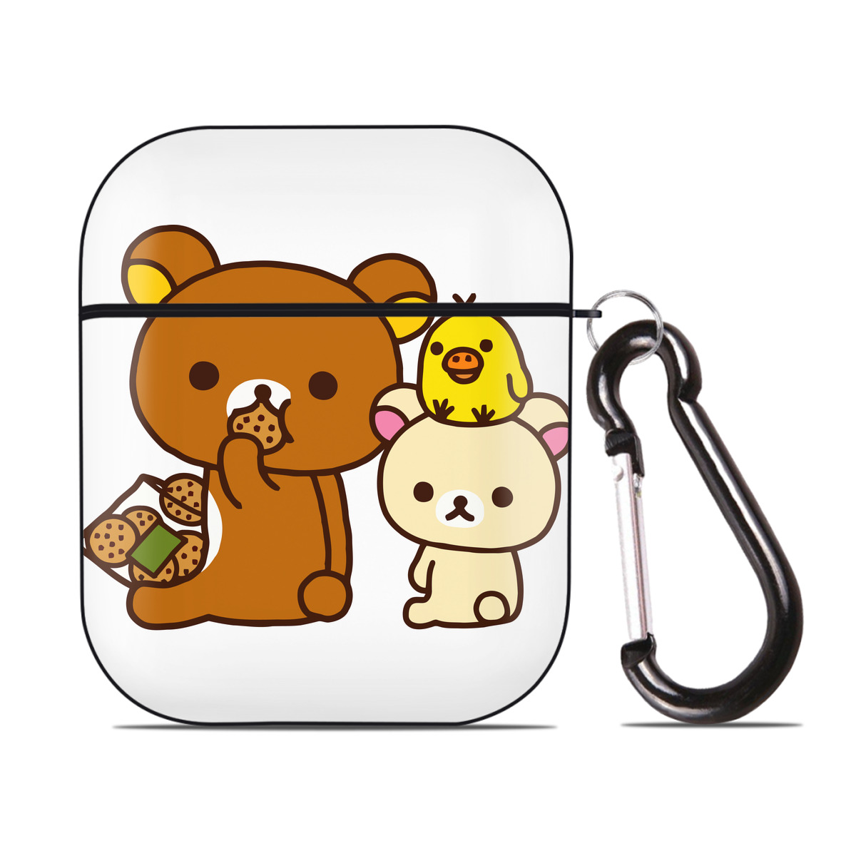 （画像用） リラックマ リラックマ キイロイトリ Rilakkuma Korilakkuma Kiiroitori AirPods 第2世代保護ケース ハードシェル ブラック 耐衝撃・防指紋・カラビナ付き