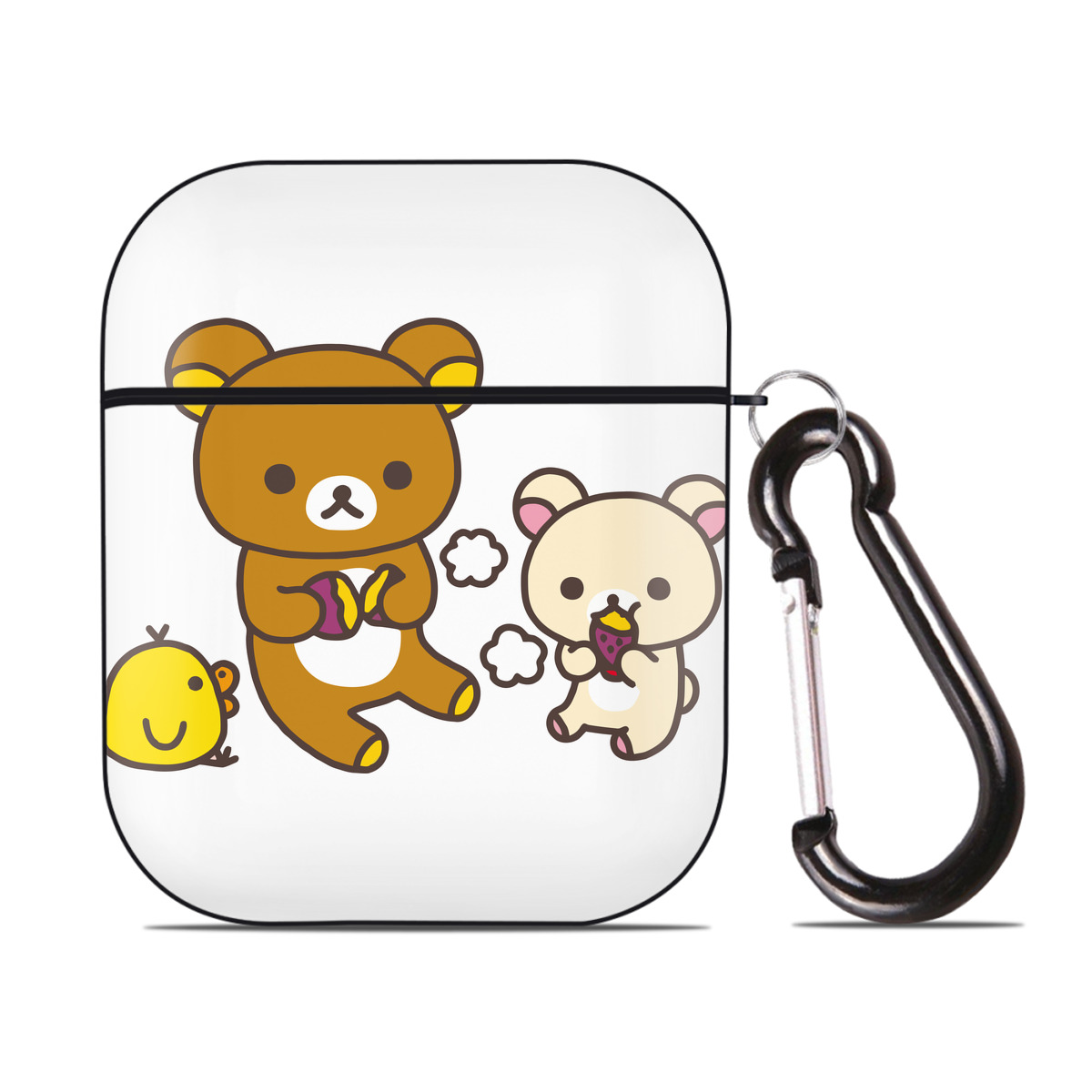 （画像用） リラックマ リラックマ キイロイトリ Rilakkuma Korilakkuma Kiiroitori AirPods 第2世代保護ケース ハードシェル ブラック 耐衝撃・防指紋・カラビナ付き