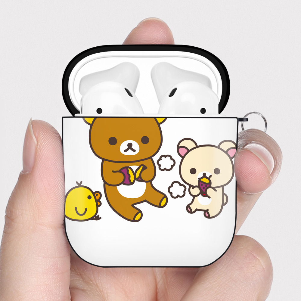 （画像用） リラックマ リラックマ キイロイトリ Rilakkuma Korilakkuma Kiiroitori AirPods 第2世代保護ケース ハードシェル ブラック 耐衝撃・防指紋・カラビナ付き