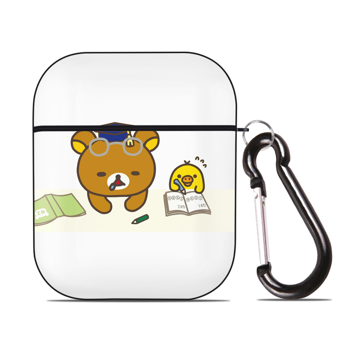 （画像用） リラックマ リラックマ キイロイトリ Rilakkuma Korilakkuma Kiiroitori AirPods 第2世代保護ケース ハードシェル ブラック 耐衝撃・防指紋・カラビナ付き