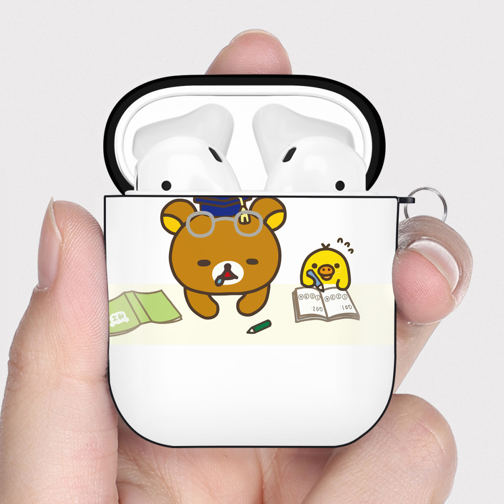 （画像用） リラックマ リラックマ キイロイトリ Rilakkuma Korilakkuma Kiiroitori AirPods 第2世代保護ケース ハードシェル ブラック 耐衝撃・防指紋・カラビナ付き
