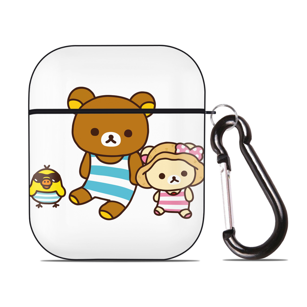 （画像用） リラックマ リラックマ キイロイトリ Rilakkuma Korilakkuma Kiiroitori AirPods 第2世代保護ケース ハードシェル ブラック 耐衝撃・防指紋・カラビナ付き