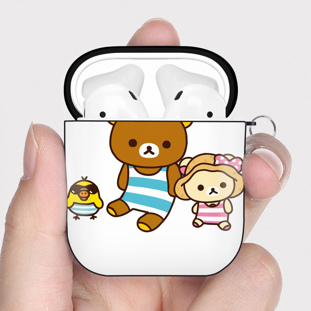 （画像用） リラックマ リラックマ キイロイトリ Rilakkuma Korilakkuma Kiiroitori AirPods 第2世代保護ケース ハードシェル ブラック 耐衝撃・防指紋・カラビナ付き