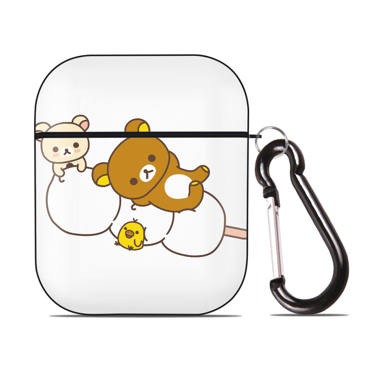 （画像用） リラックマ リラックマ キイロイトリ Rilakkuma Korilakkuma Kiiroitori AirPods 第2世代保護ケース ハードシェル ブラック 耐衝撃・防指紋・カラビナ付き