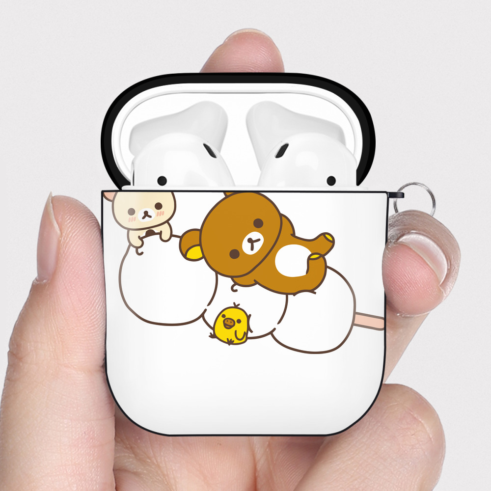 （画像用） リラックマ リラックマ キイロイトリ Rilakkuma Korilakkuma Kiiroitori AirPods 第2世代保護ケース ハードシェル ブラック 耐衝撃・防指紋・カラビナ付き