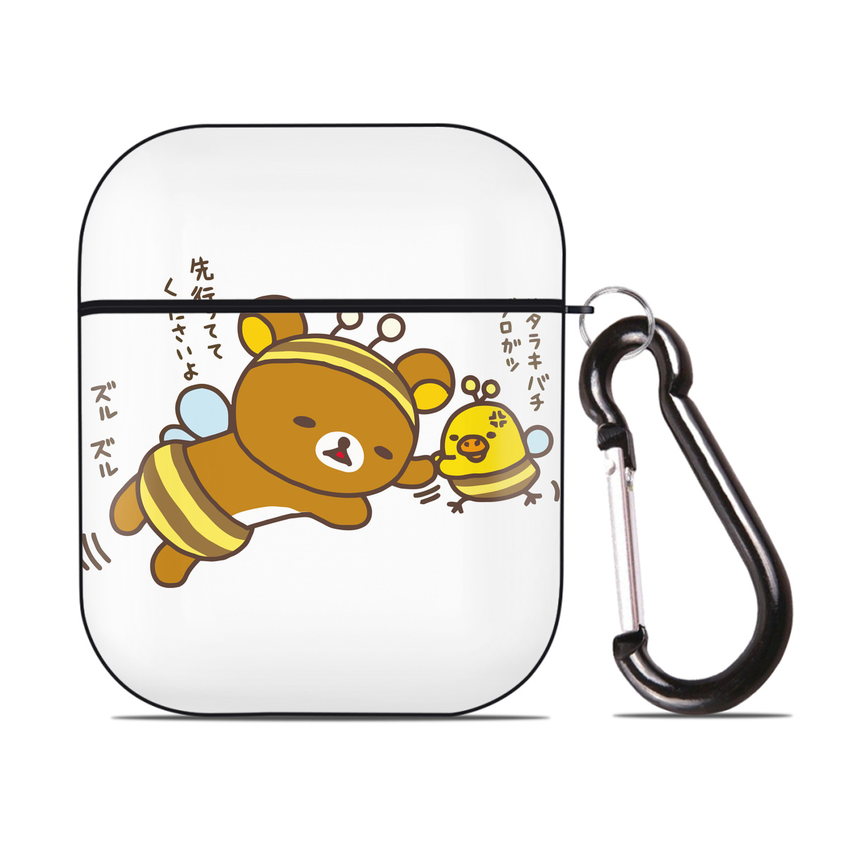 （画像用） リラックマ リラックマ キイロイトリ Rilakkuma Korilakkuma Kiiroitori AirPods 第2世代保護ケース ハードシェル ブラック 耐衝撃・防指紋・カラビナ付き
