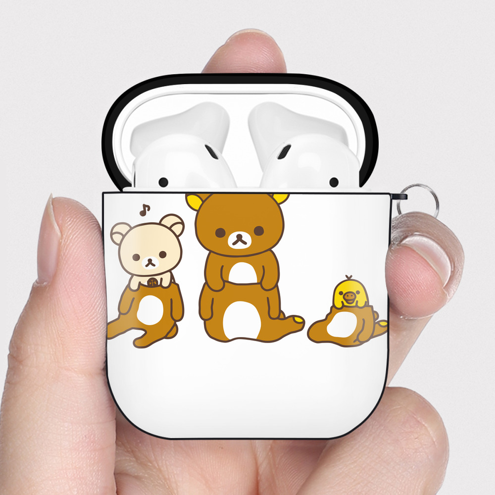 （画像用） リラックマ リラックマ キイロイトリ Rilakkuma Korilakkuma Kiiroitori AirPods 第2世代保護ケース ハードシェル ブラック 耐衝撃・防指紋・カラビナ付き