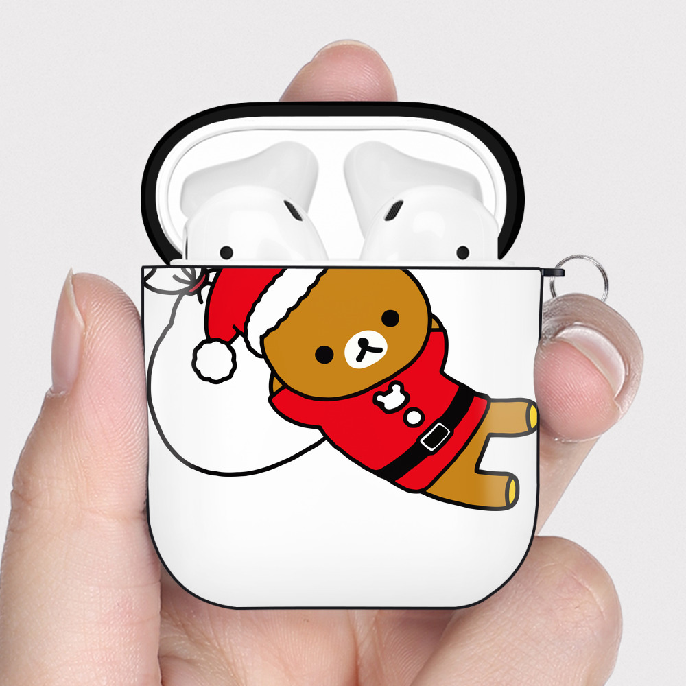 （画像用） リラックマ リラックマ キイロイトリ Rilakkuma Korilakkuma Kiiroitori AirPods 第2世代保護ケース ハードシェル ブラック 耐衝撃・防指紋・カラビナ付き