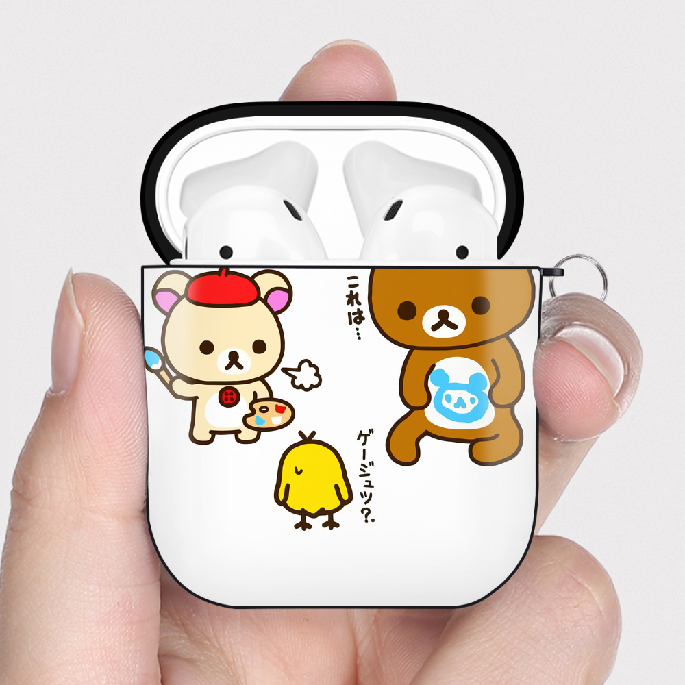 （画像用） リラックマ リラックマ キイロイトリ Rilakkuma Korilakkuma Kiiroitori AirPods 第2世代保護ケース ハードシェル ブラック 耐衝撃・防指紋・カラビナ付き