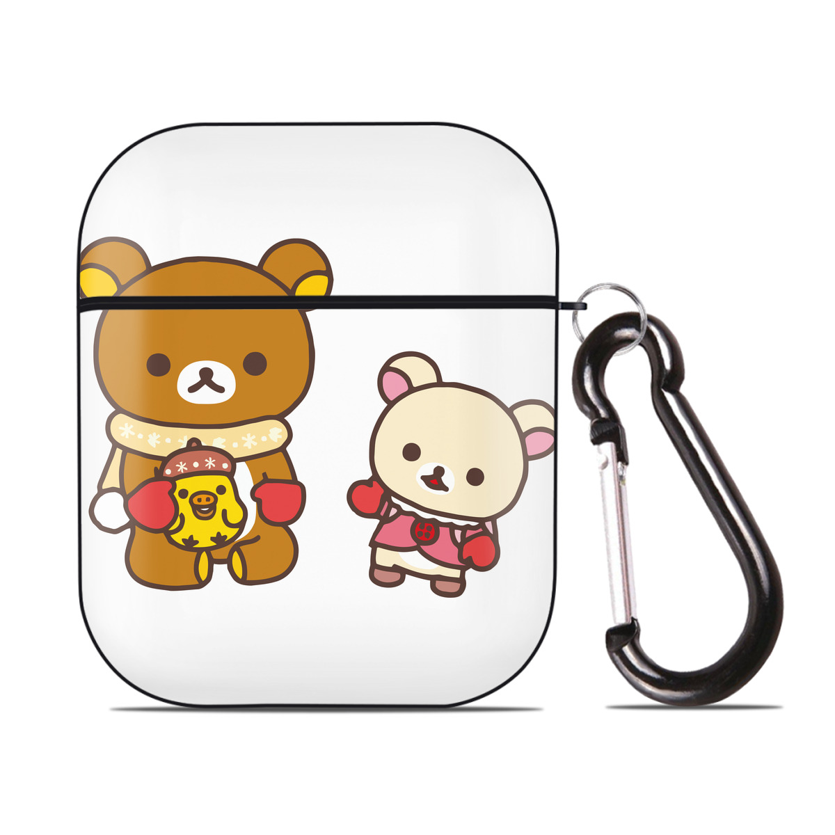 （画像用） リラックマ リラックマ キイロイトリ Rilakkuma Korilakkuma Kiiroitori AirPods 第2世代保護ケース ハードシェル ブラック 耐衝撃・防指紋・カラビナ付き