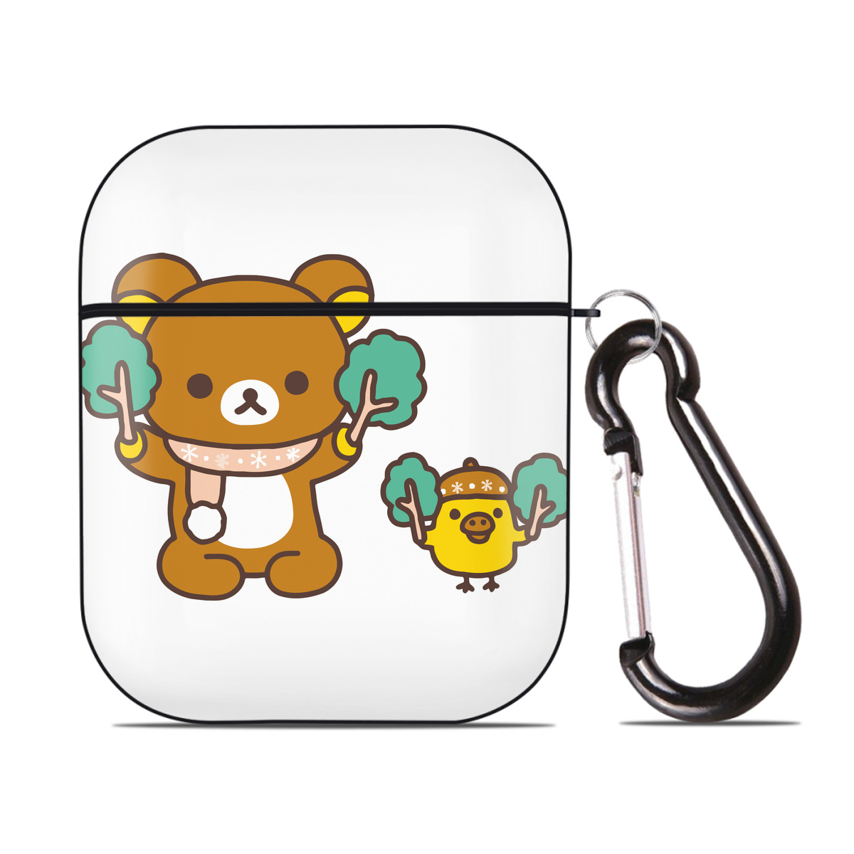 （画像用） リラックマ リラックマ キイロイトリ Rilakkuma Korilakkuma Kiiroitori AirPods 第2世代保護ケース ハードシェル ブラック 耐衝撃・防指紋・カラビナ付き