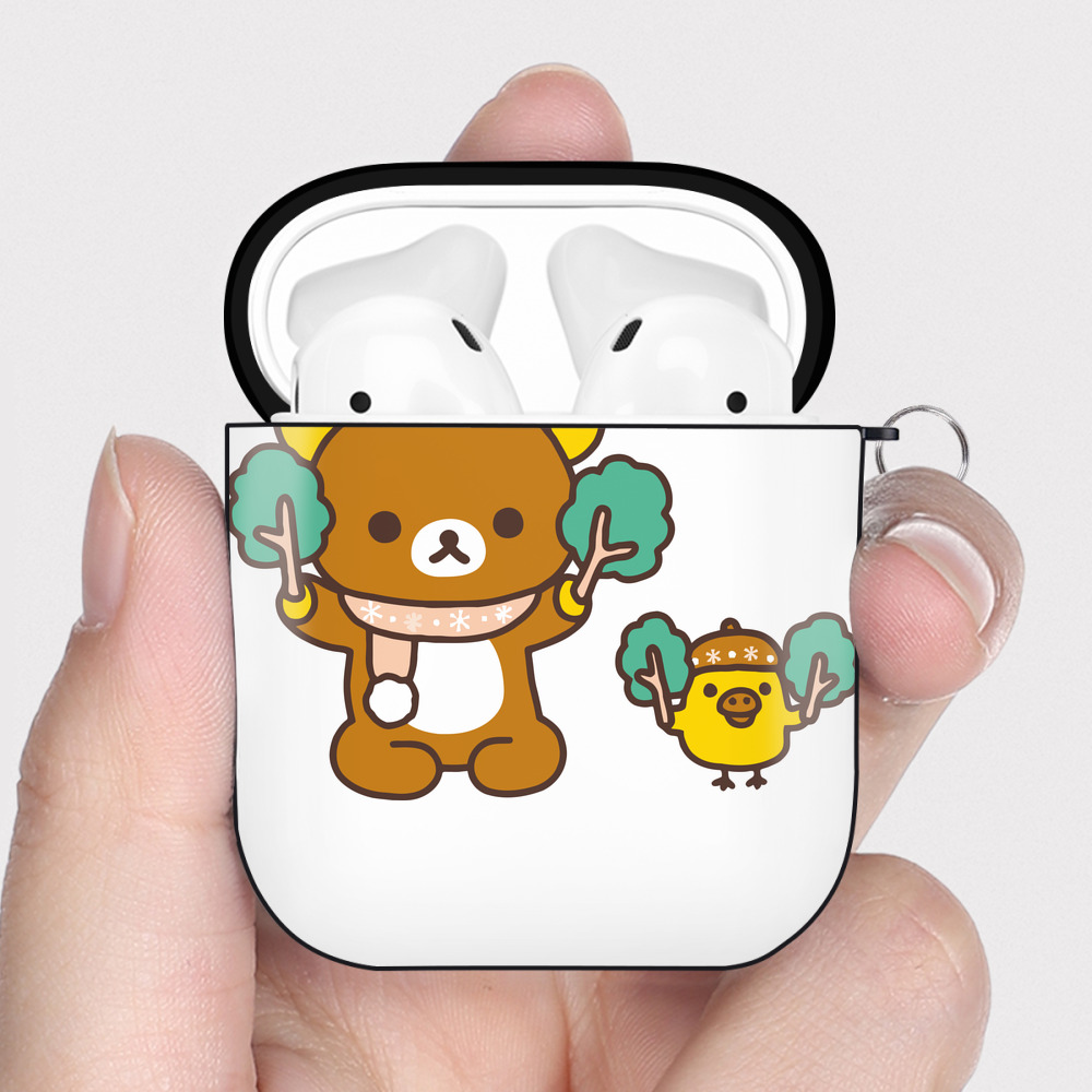 （画像用） リラックマ リラックマ キイロイトリ Rilakkuma Korilakkuma Kiiroitori AirPods 第2世代保護ケース ハードシェル ブラック 耐衝撃・防指紋・カラビナ付き
