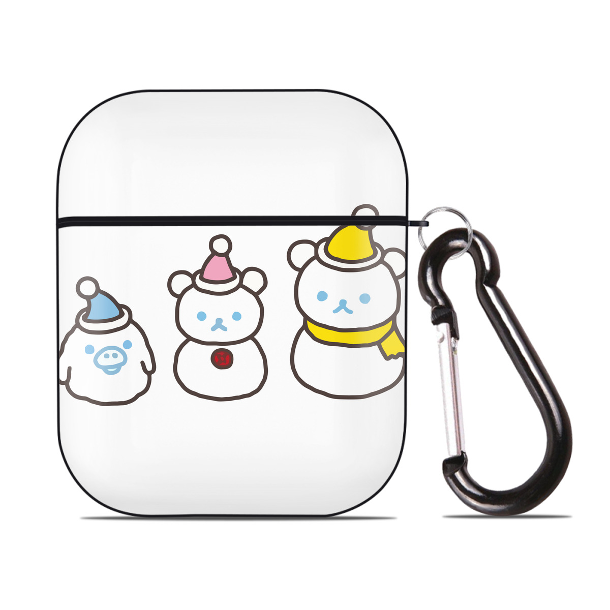 （画像用） リラックマ リラックマ キイロイトリ Rilakkuma Korilakkuma Kiiroitori AirPods 第2世代保護ケース ハードシェル ブラック 耐衝撃・防指紋・カラビナ付き