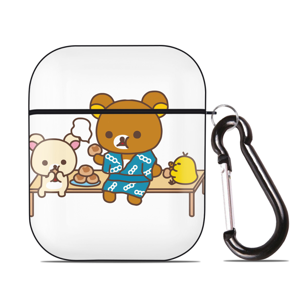 （画像用） リラックマ リラックマ キイロイトリ Rilakkuma Korilakkuma Kiiroitori AirPods 第2世代保護ケース ハードシェル ブラック 耐衝撃・防指紋・カラビナ付き
