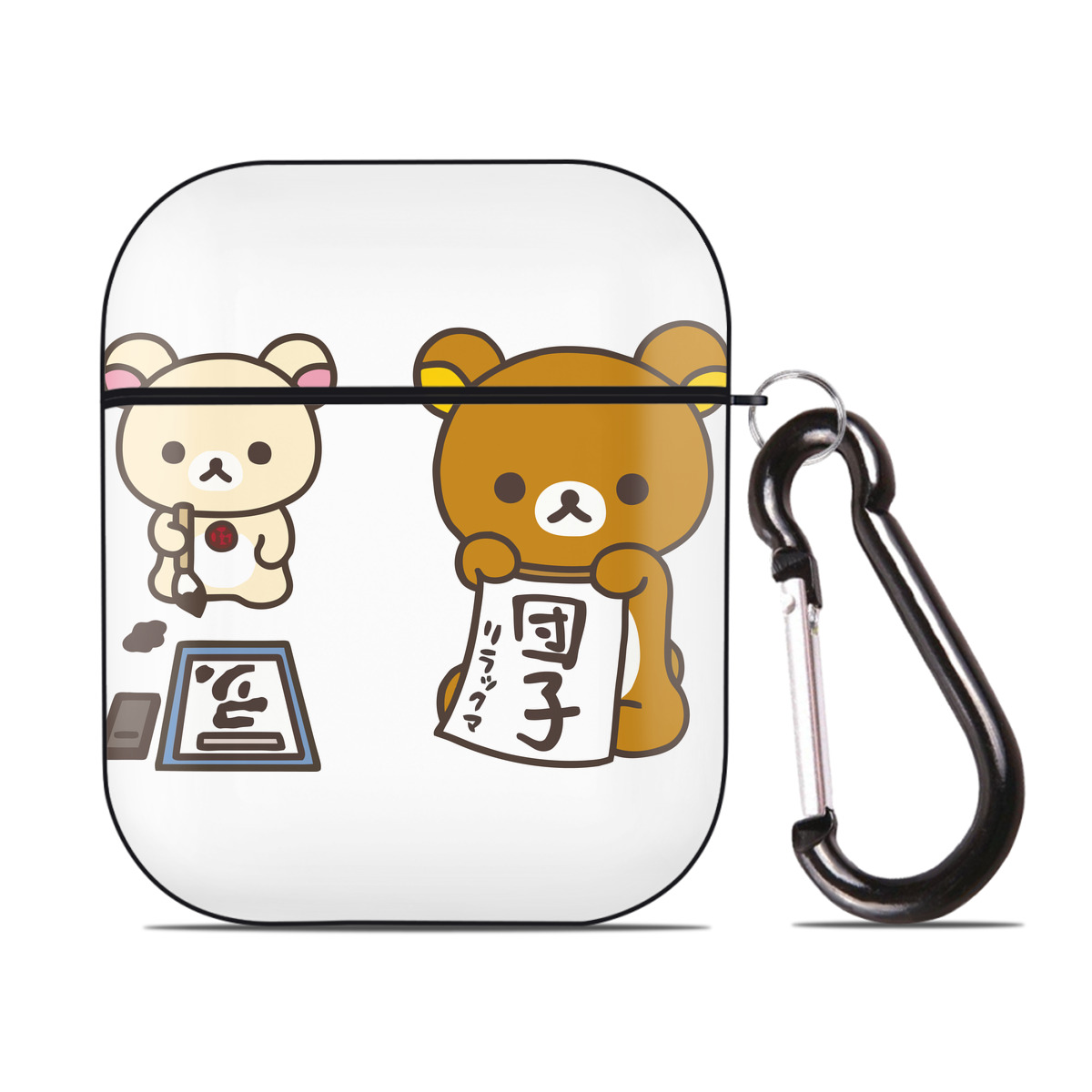 （画像用） リラックマ リラックマ キイロイトリ Rilakkuma Korilakkuma Kiiroitori AirPods 第2世代保護ケース ハードシェル ブラック 耐衝撃・防指紋・カラビナ付き