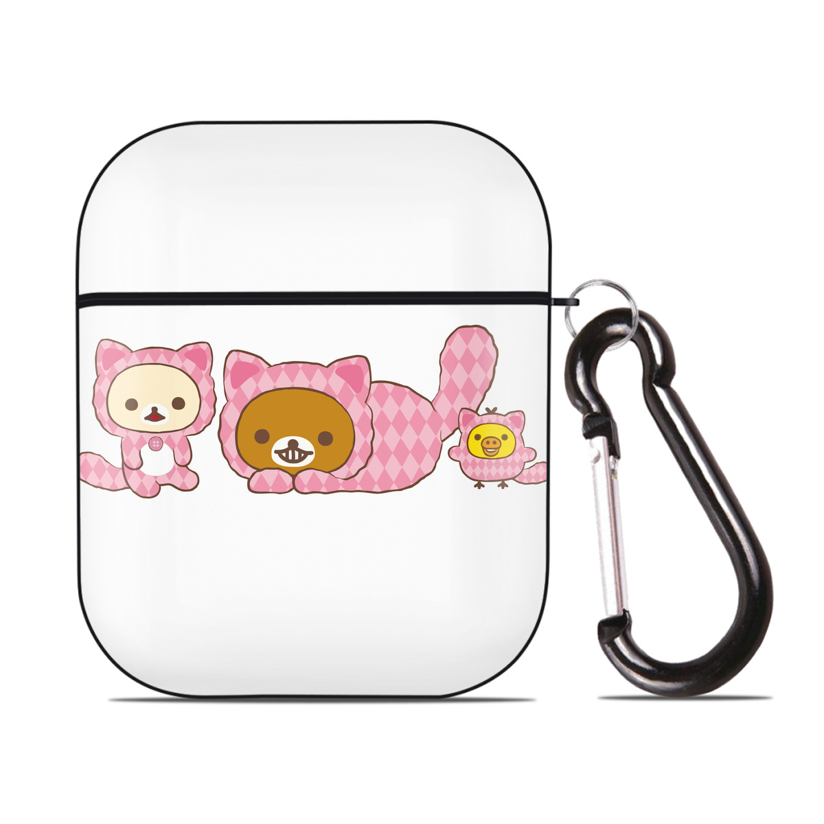 （画像用） リラックマ リラックマ キイロイトリ Rilakkuma Korilakkuma Kiiroitori AirPods 第2世代保護ケース ハードシェル ブラック 耐衝撃・防指紋・カラビナ付き