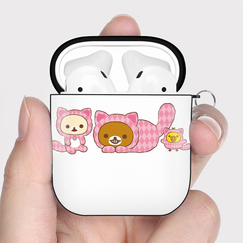 （画像用） リラックマ リラックマ キイロイトリ Rilakkuma Korilakkuma Kiiroitori AirPods 第2世代保護ケース ハードシェル ブラック 耐衝撃・防指紋・カラビナ付き