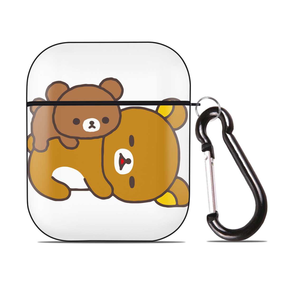 （画像用） リラックマ リラックマ キイロイトリ Rilakkuma Korilakkuma Kiiroitori AirPods 第2世代保護ケース ハードシェル ブラック 耐衝撃・防指紋・カラビナ付き