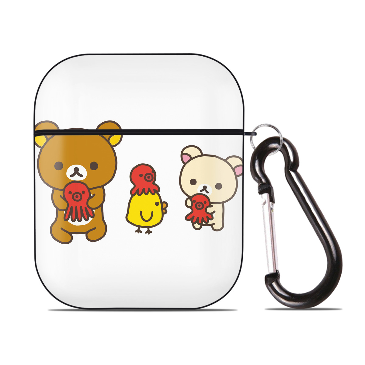 （画像用） リラックマ リラックマ キイロイトリ Rilakkuma Korilakkuma Kiiroitori AirPods 第2世代保護ケース ハードシェル ブラック 耐衝撃・防指紋・カラビナ付き