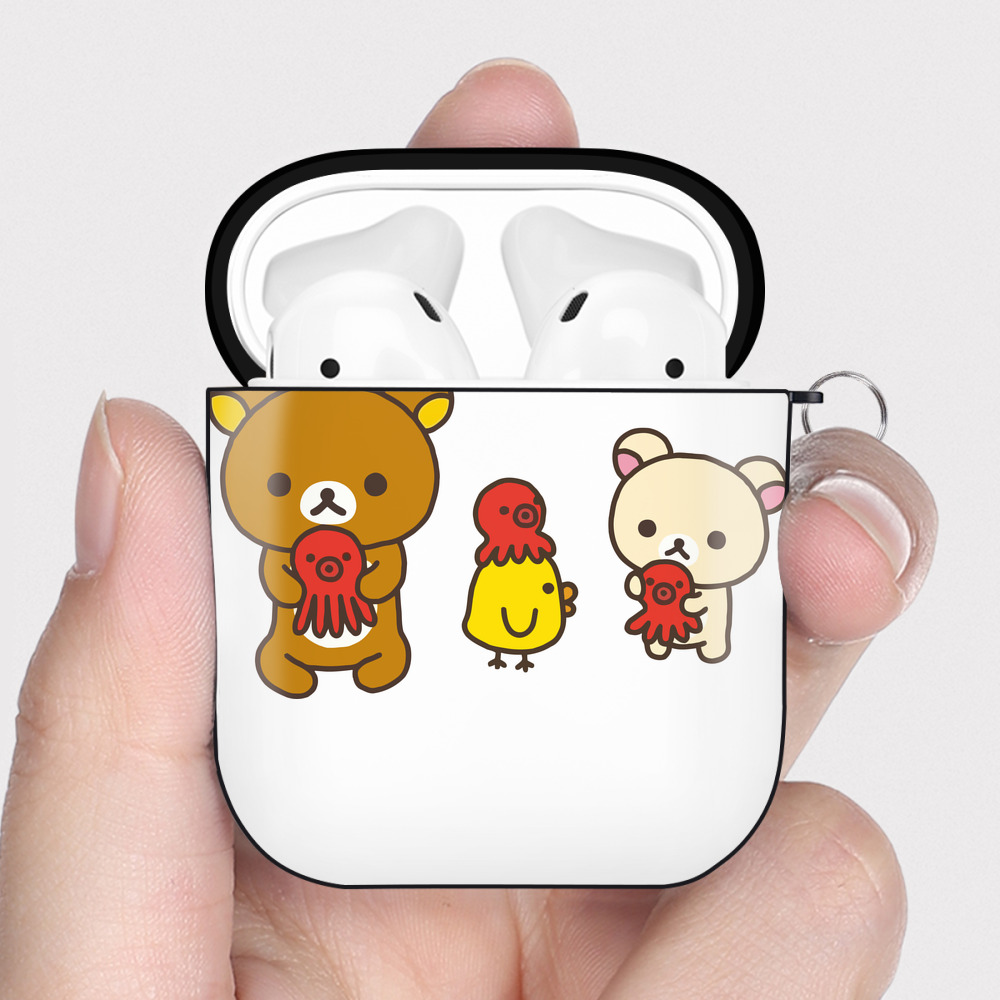 （画像用） リラックマ リラックマ キイロイトリ Rilakkuma Korilakkuma Kiiroitori AirPods 第2世代保護ケース ハードシェル ブラック 耐衝撃・防指紋・カラビナ付き