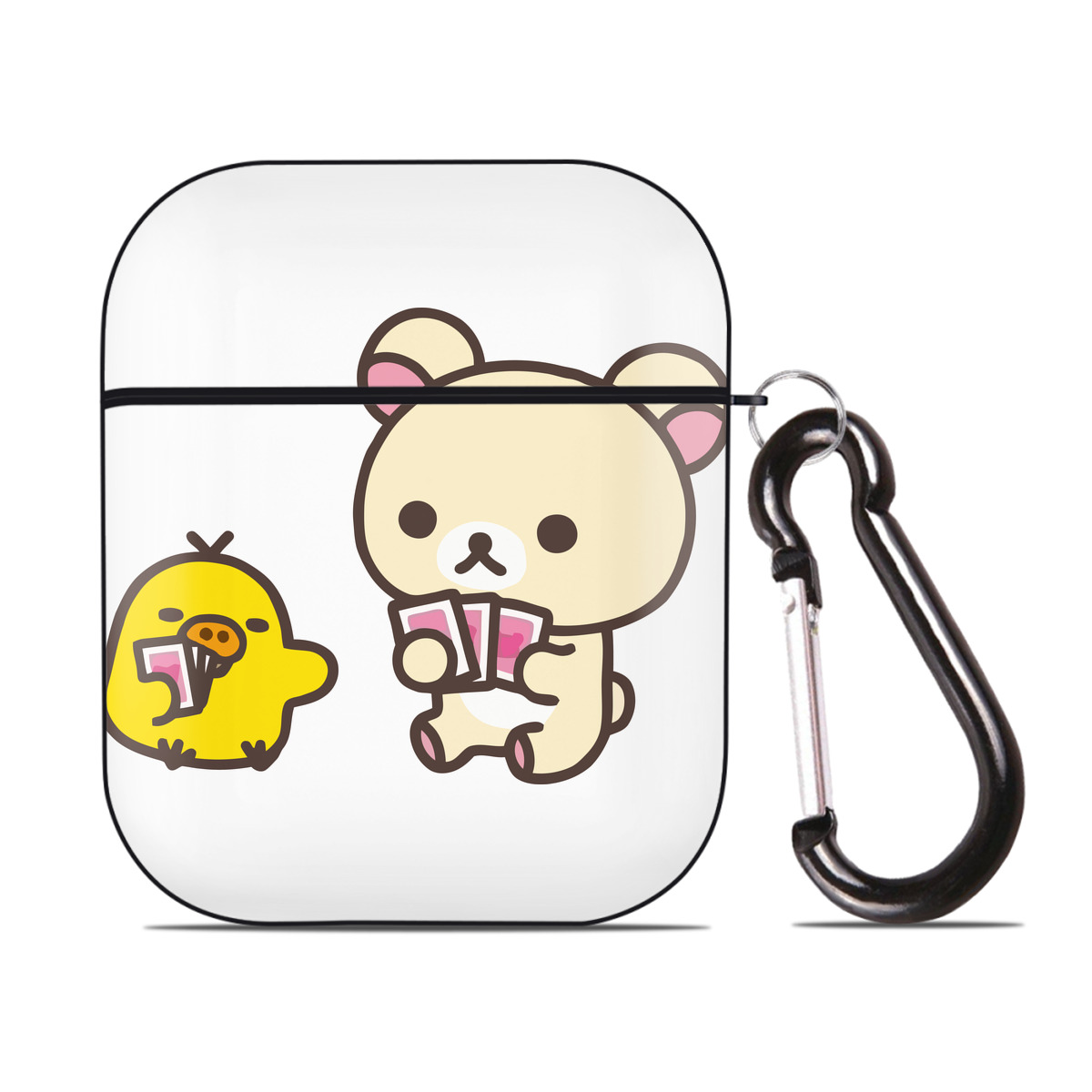 （画像用） リラックマ リラックマ キイロイトリ Rilakkuma Korilakkuma Kiiroitori AirPods 第2世代保護ケース ハードシェル ブラック 耐衝撃・防指紋・カラビナ付き