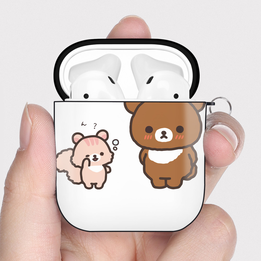（画像用） リラックマ リラックマ キイロイトリ Rilakkuma Korilakkuma Kiiroitori AirPods 第2世代保護ケース ハードシェル ブラック 耐衝撃・防指紋・カラビナ付き