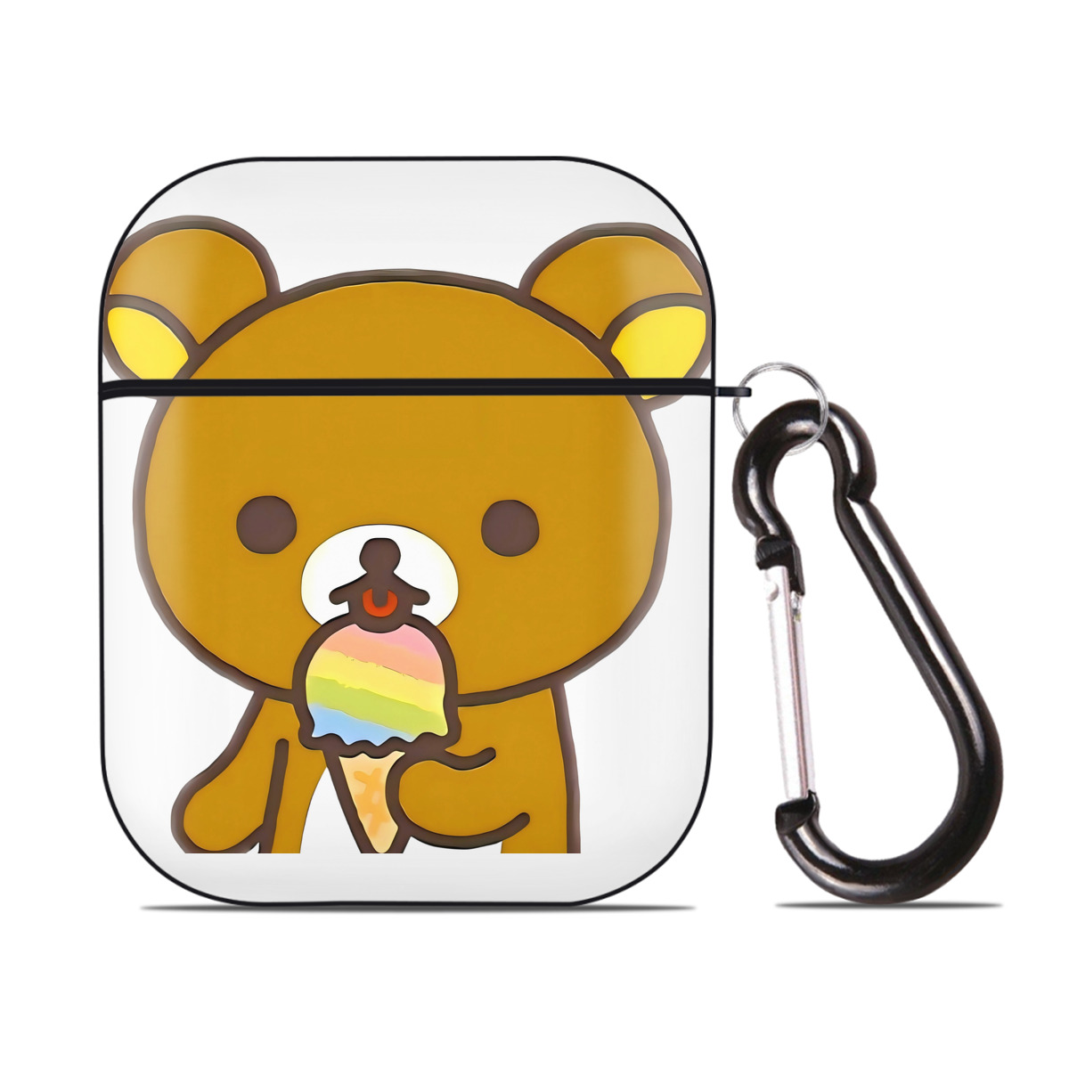 （画像用） リラックマ リラックマ キイロイトリ Rilakkuma Korilakkuma Kiiroitori AirPods 第2世代保護ケース ハードシェル ブラック 耐衝撃・防指紋・カラビナ付き
