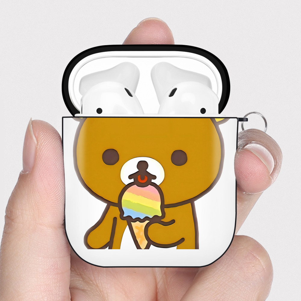 （画像用） リラックマ リラックマ キイロイトリ Rilakkuma Korilakkuma Kiiroitori AirPods 第2世代保護ケース ハードシェル ブラック 耐衝撃・防指紋・カラビナ付き