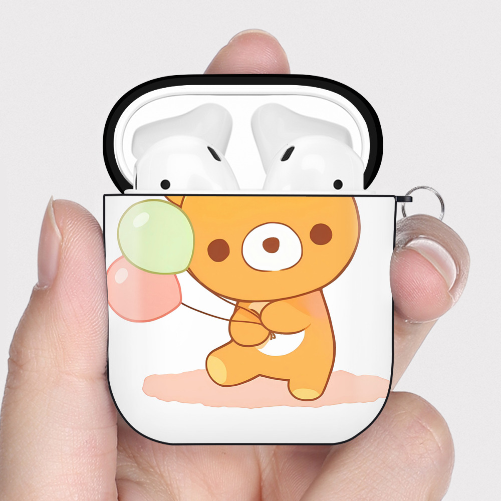（画像用） リラックマ リラックマ キイロイトリ Rilakkuma Korilakkuma Kiiroitori AirPods 第2世代保護ケース ハードシェル ブラック 耐衝撃・防指紋・カラビナ付き