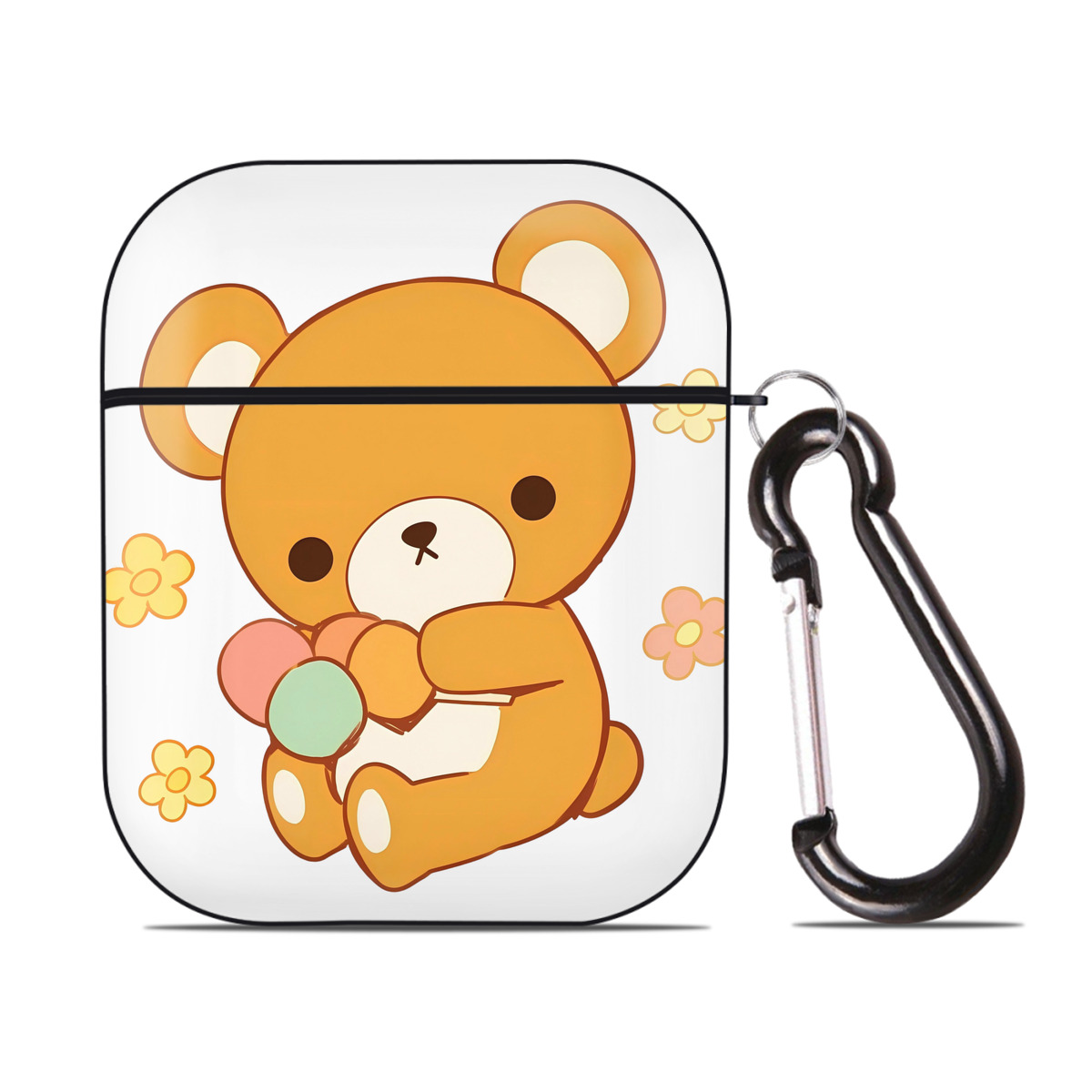 （画像用） リラックマ リラックマ キイロイトリ Rilakkuma Korilakkuma Kiiroitori AirPods 第2世代保護ケース ハードシェル ブラック 耐衝撃・防指紋・カラビナ付き
