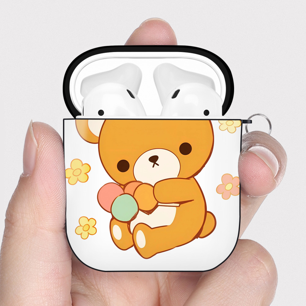 （画像用） リラックマ リラックマ キイロイトリ Rilakkuma Korilakkuma Kiiroitori AirPods 第2世代保護ケース ハードシェル ブラック 耐衝撃・防指紋・カラビナ付き
