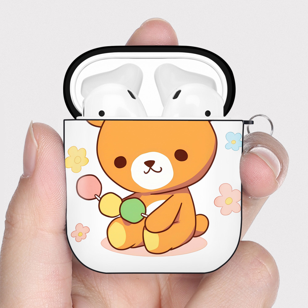 （画像用） リラックマ リラックマ キイロイトリ Rilakkuma Korilakkuma Kiiroitori AirPods 第2世代保護ケース ハードシェル ブラック 耐衝撃・防指紋・カラビナ付き