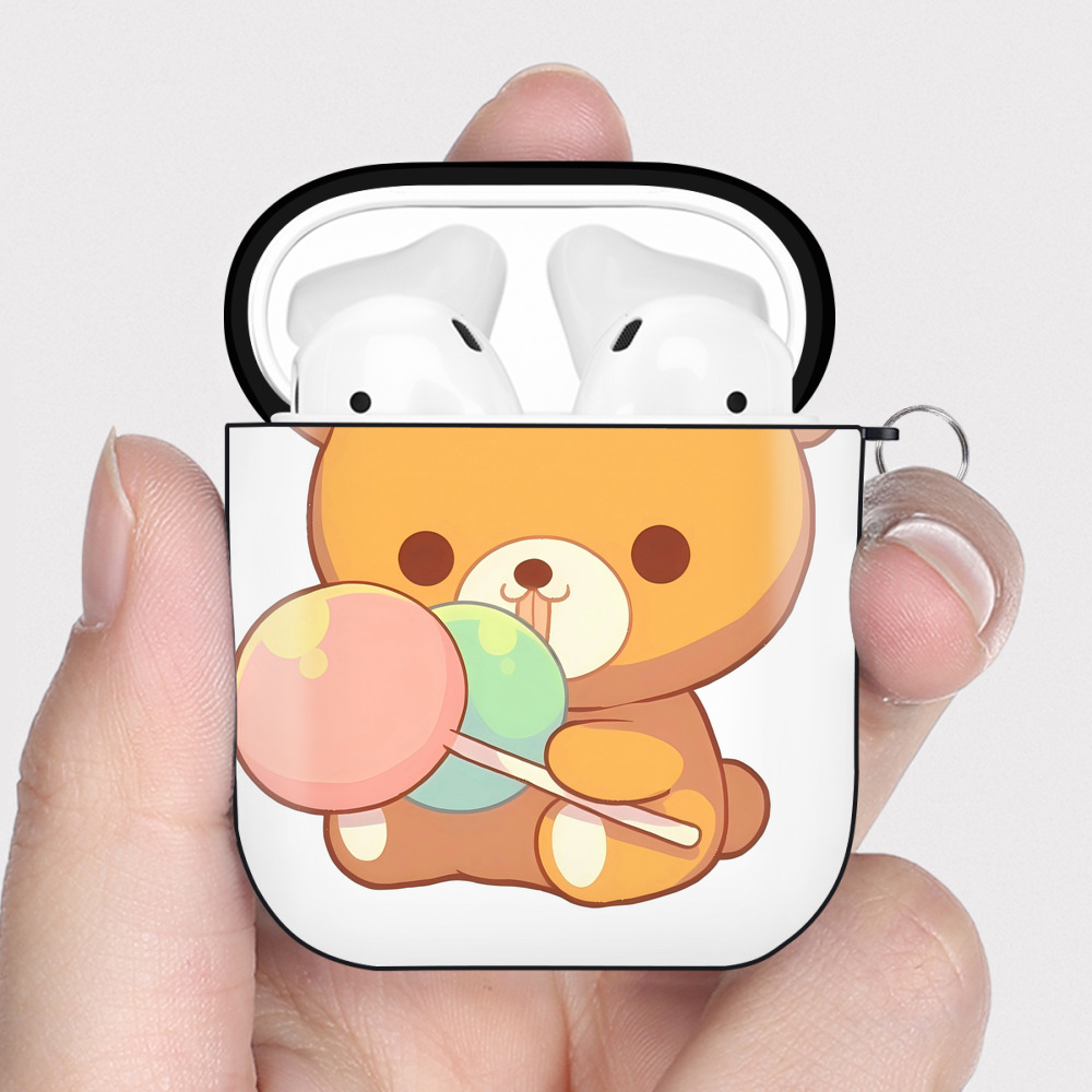 （画像用） リラックマ リラックマ キイロイトリ Rilakkuma Korilakkuma Kiiroitori AirPods 第2世代保護ケース ハードシェル ブラック 耐衝撃・防指紋・カラビナ付き