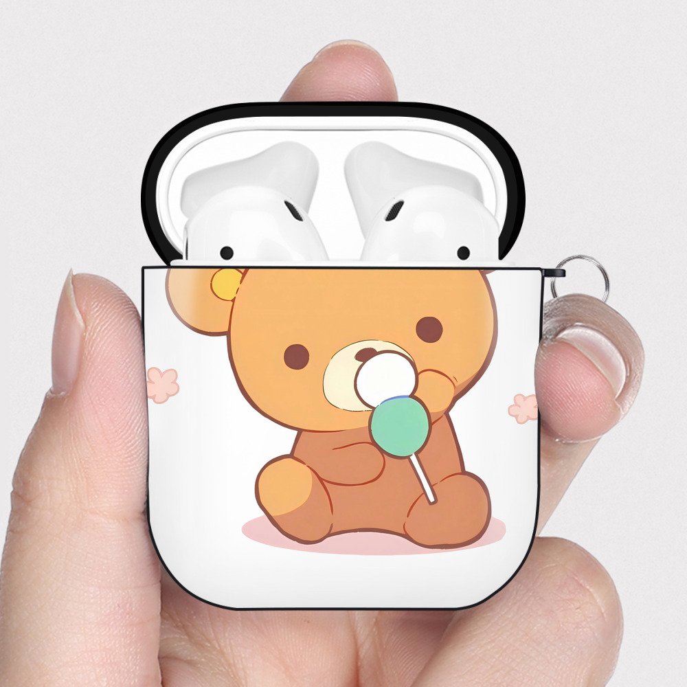 （画像用） リラックマ リラックマ キイロイトリ Rilakkuma Korilakkuma Kiiroitori AirPods 第2世代保護ケース ハードシェル ブラック 耐衝撃・防指紋・カラビナ付き