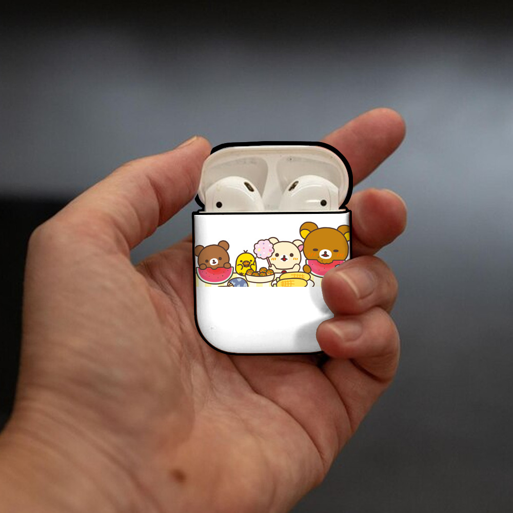 リラックマ リラックマ キイロイトリ Rilakkuma Korilakkuma Kiiroitori AirPods 第2世代保護ケース ハードシェル ブラック 耐衝撃・防指紋・カラビナ付き