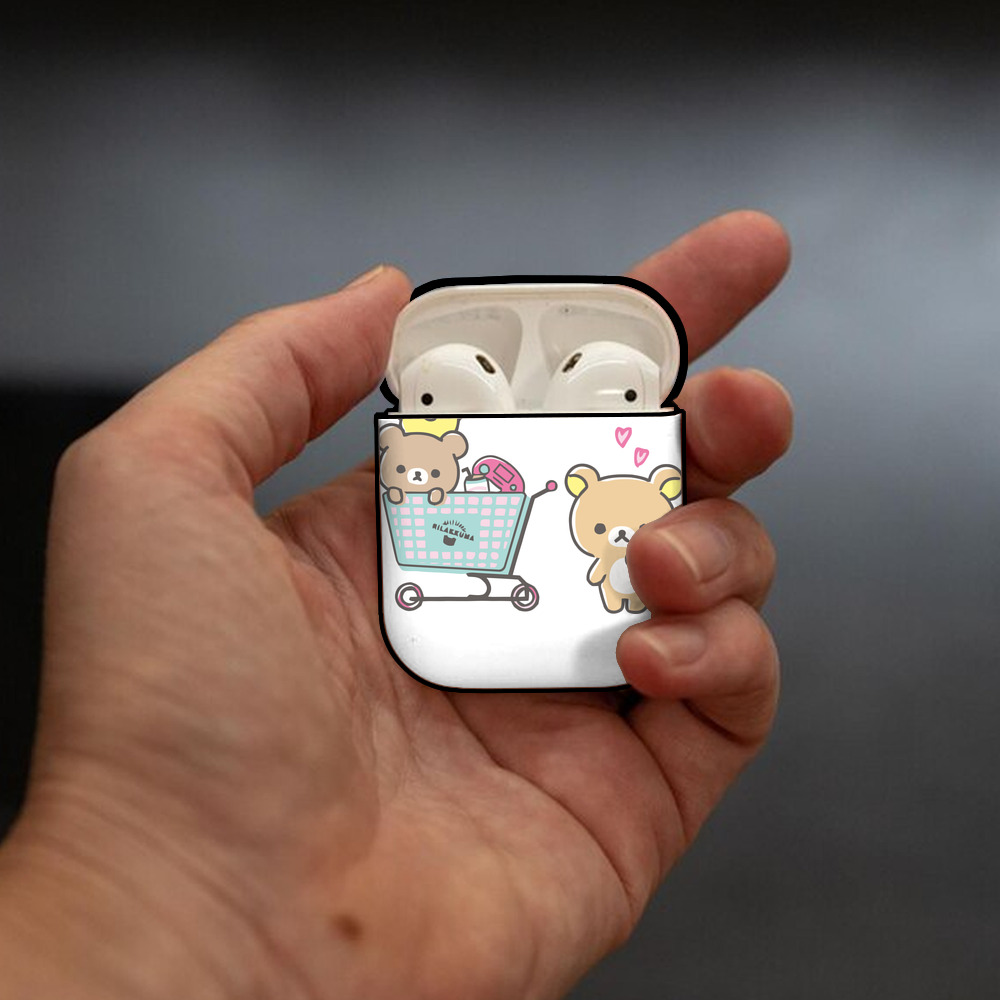 リラックマ リラックマ キイロイトリ Rilakkuma Korilakkuma Kiiroitori AirPods 第2世代保護ケース ハードシェル ブラック 耐衝撃・防指紋・カラビナ付き