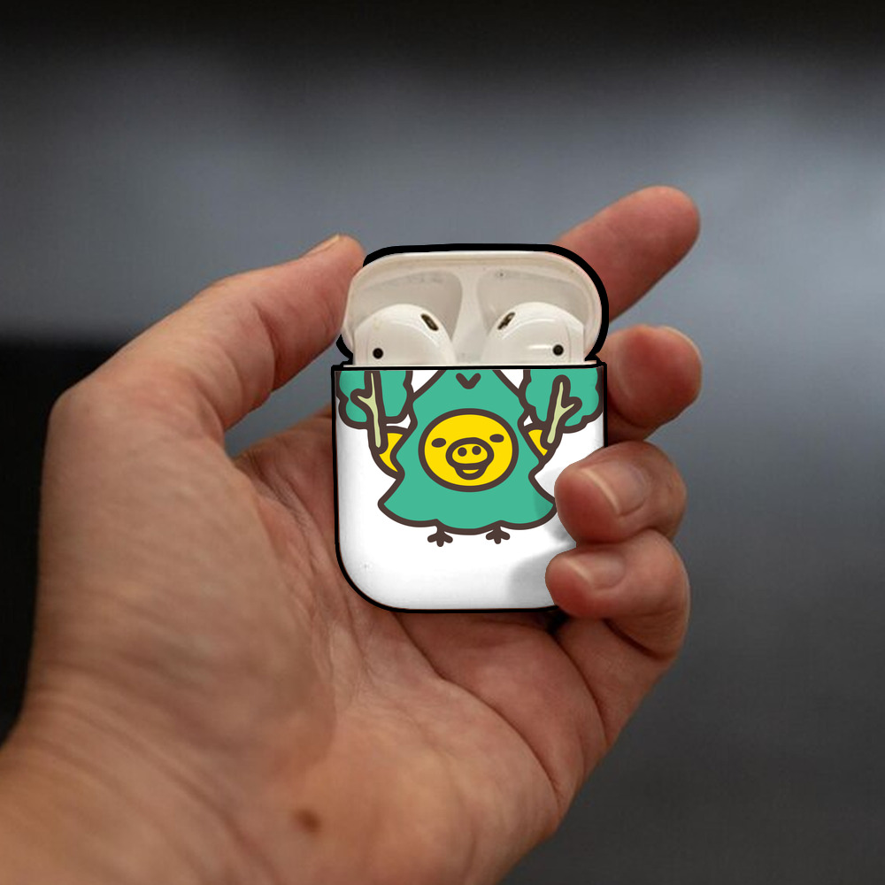 リラックマ リラックマ キイロイトリ Rilakkuma Korilakkuma Kiiroitori AirPods 第2世代保護ケース ハードシェル ブラック 耐衝撃・防指紋・カラビナ付き