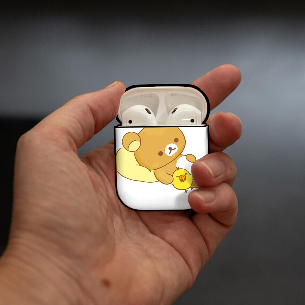 リラックマ リラックマ キイロイトリ Rilakkuma Korilakkuma Kiiroitori AirPods 第2世代保護ケース ハードシェル ブラック 耐衝撃・防指紋・カラビナ付き