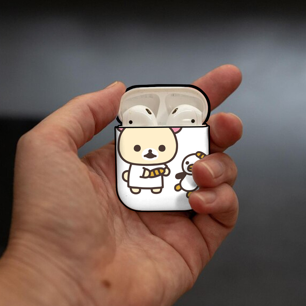 リラックマ リラックマ キイロイトリ Rilakkuma Korilakkuma Kiiroitori AirPods 第2世代保護ケース ハードシェル ブラック 耐衝撃・防指紋・カラビナ付き