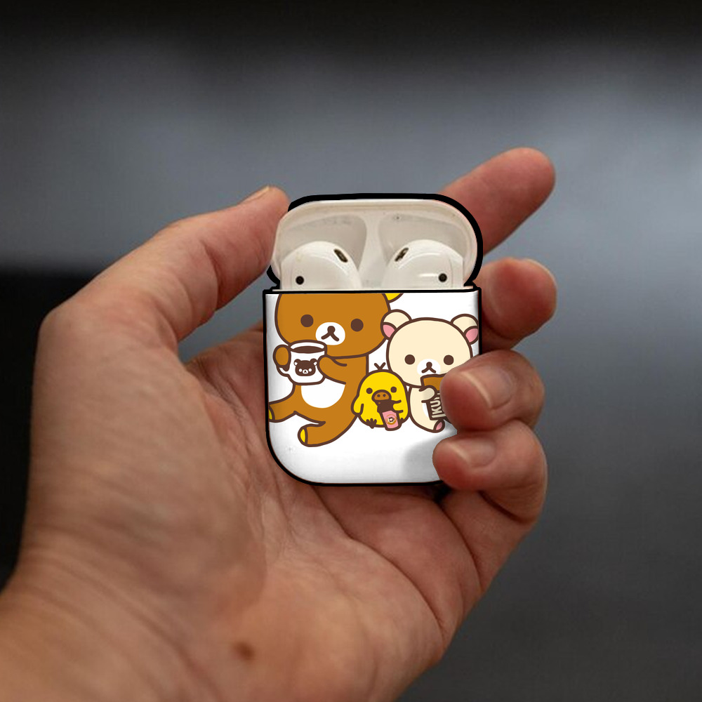 リラックマ リラックマ キイロイトリ Rilakkuma Korilakkuma Kiiroitori AirPods 第2世代保護ケース ハードシェル ブラック 耐衝撃・防指紋・カラビナ付き