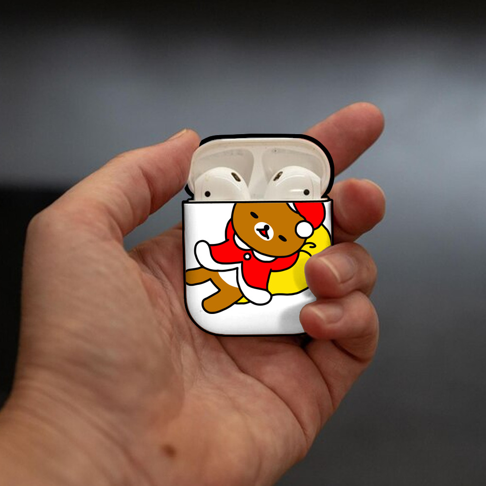 リラックマ リラックマ キイロイトリ Rilakkuma Korilakkuma Kiiroitori AirPods 第2世代保護ケース ハードシェル ブラック 耐衝撃・防指紋・カラビナ付き